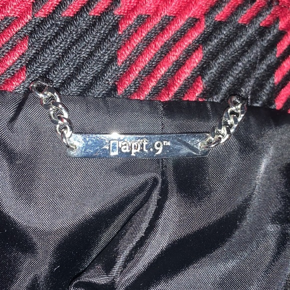 Apt. 9 size M burgundy & black plaid button up lined long sleeve wool blend coat - Picture 10 of 16